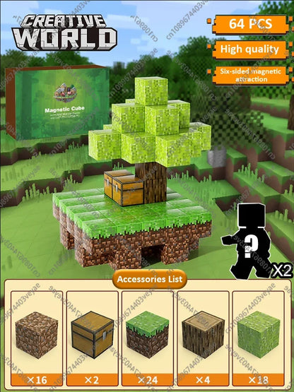 Magnetic Building Blocks Mine World Magnet Cube Set for Boy Girl Kid Age 3+ DIY Model