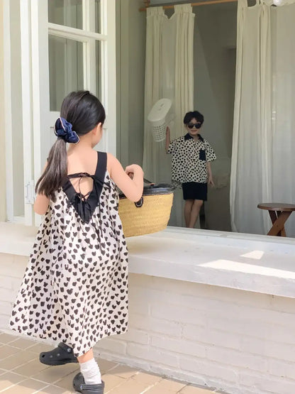 Kids Summer Korean Suspender Skirt Set