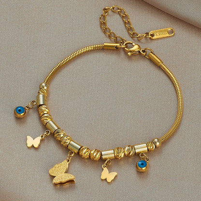 DIEYURO 316 Stainless Steel Butterfly Lightning Green Stone Charm Bracelet For Women