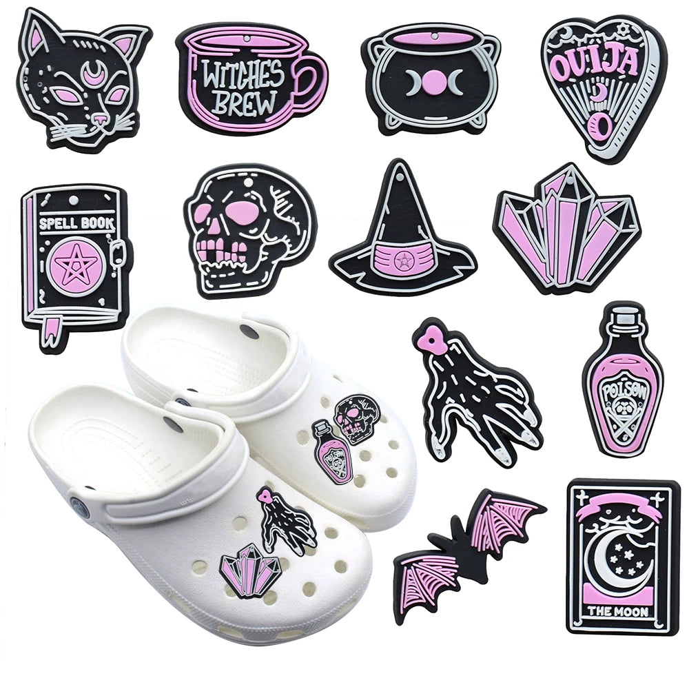 1pcs Women's Shoe Charms Halloween Witches Skull Shoe Accessories Decorations Buckle for Kids Boys Girls Gifts