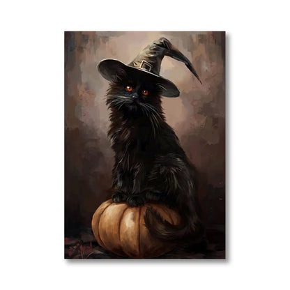 Retro Victorian Animal Crow Witch Ghost Canvas Print Dark Pumpkin Skull Halloween Wall Art Poster for Living Room & Gothic Decor