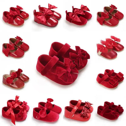 Spring and Autumn Girl Baby Shoes Classic Fashion Red Theme Cute Bow Princess Shoes