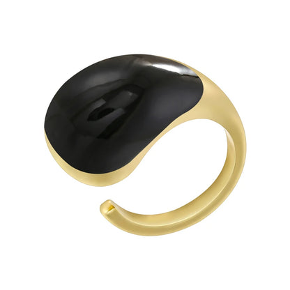 ZHUKOU Enamelled Oil Drop Brass Large Head Teardrop Opening Adjustable Unisex Ring