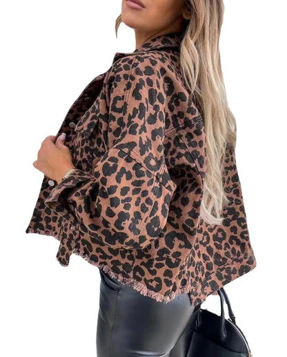 Leopard Print Denim Jacket for Women