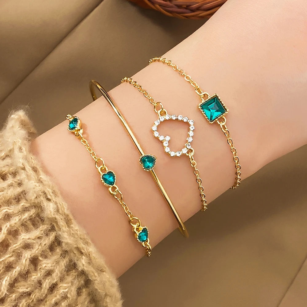 EN Fashion Red Shiny Charm Geometric Crystal Bracelet For Women Elegant Hollow Heart