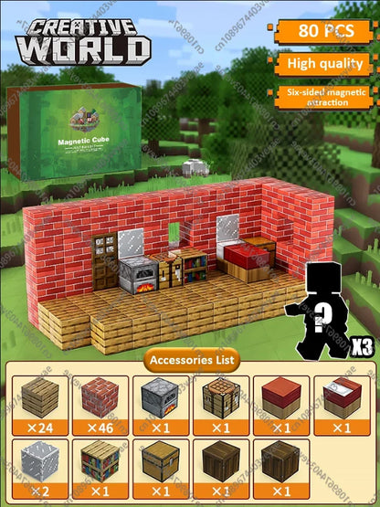 Magnetic Building Blocks Mine World Magnet Cube Set for Boy Girl Kid Age 3+ DIY Model