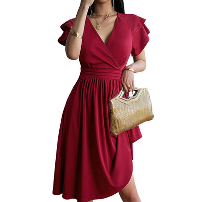 Women Elegant V-Neck Petal Sleeve Dress