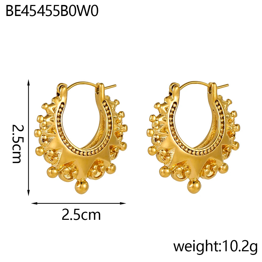 CARLIDANA Stainless Steel Chunky Texture Hoop Earrings Jewelry for Women Gold Plated