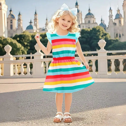 Kids Rainbow Striped Summer Dress
