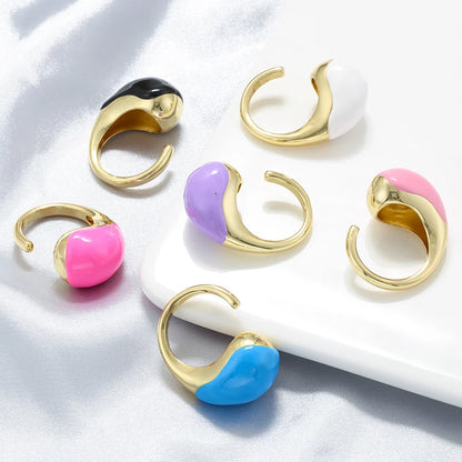 ZHUKOU Enamelled Oil Drop Brass Large Head Teardrop Opening Adjustable Unisex Ring