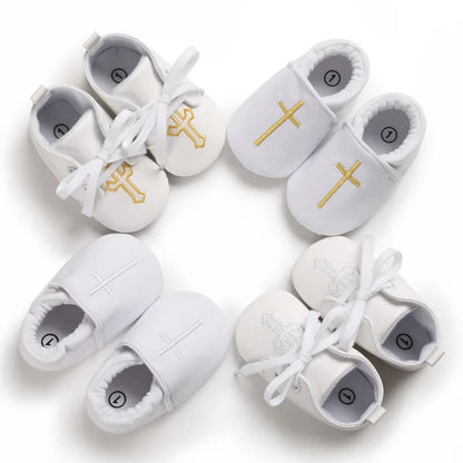 Newborn Baby White Baptism Shoes Soft Anti-slip Toddler Boy Girl Christening Golden Church