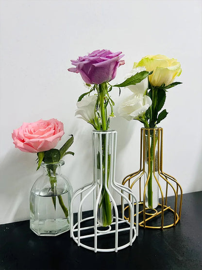 2025 Modern Acrylic & Metal Vase - Minimalist Geometric Flower Holder, Gold/White Hollow