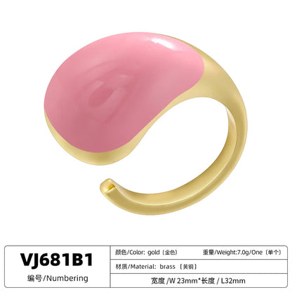 ZHUKOU Enamelled Oil Drop Brass Large Head Teardrop Opening Adjustable Unisex Ring