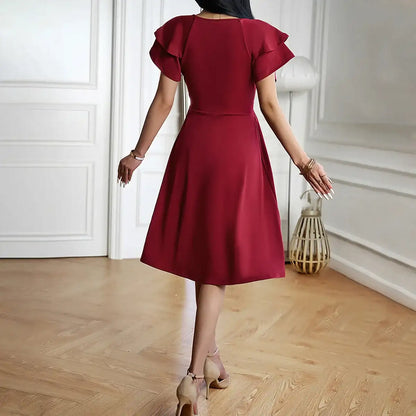 Women Elegant V-Neck Petal Sleeve Dress