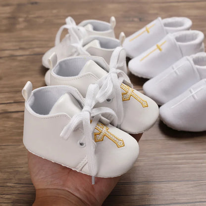 Newborn Baby White Baptism Shoes Soft Anti-slip Toddler Boy Girl Christening Golden Church