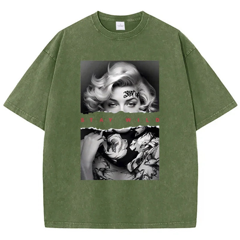 Woman Cotton Washed T-Shirts All-Math Loose O-Neck Short Sleeve European Style Fashion
