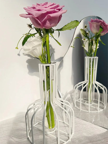 2025 Modern Acrylic & Metal Vase - Minimalist Geometric Flower Holder, Gold/White Hollow