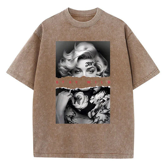 Woman Cotton Washed T-Shirts All-Math Loose O-Neck Short Sleeve European Style Fashion