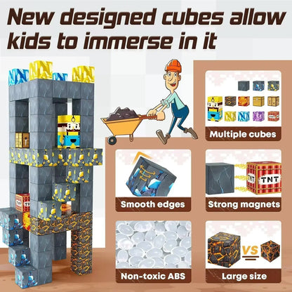 Magnetic Building Blocks Mine World Magnet Cube Set for Boy Girl Kid Age 3+ DIY Model