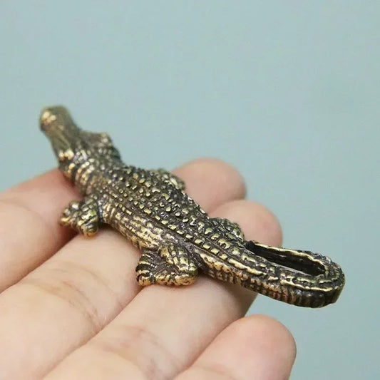 Antique Bronze Crocodile Miniature Figurines Vintage Brass Mini Alligator Statue Desk Ornaments