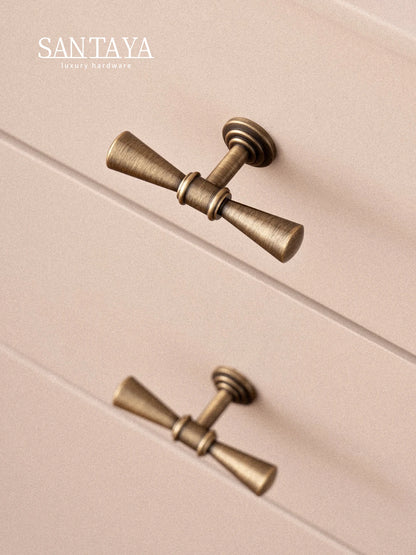 Solid Antique Brass Handle Furniture Handles Single Hole Pendant Drawer Knob T-Bar Kitchen Cabinet Pull Customizable