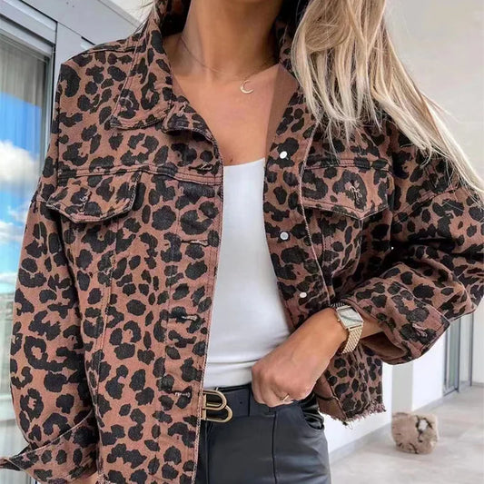 Jacket for Woman 2024 Autumn New Leopard Print Demin Coat Woman Jacket