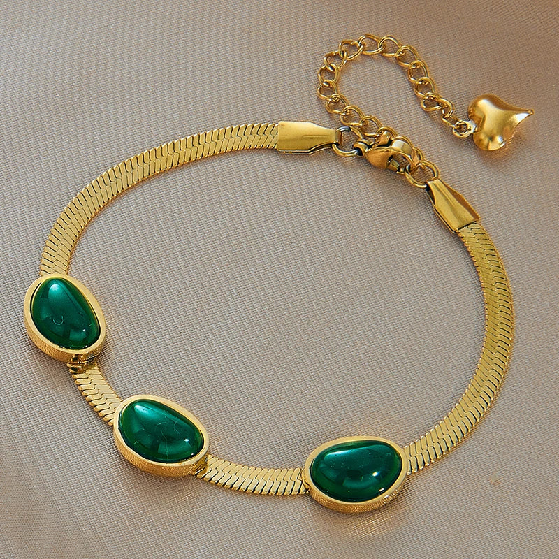 DIEYURO 316 Stainless Steel Butterfly Lightning Green Stone Charm Bracelet For Women