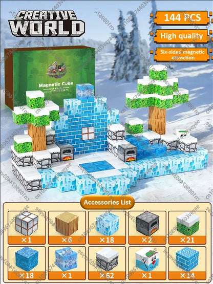 Magnetic Building Blocks Mine World Magnet Cube Set for Boy Girl Kid Age 3+ DIY Model