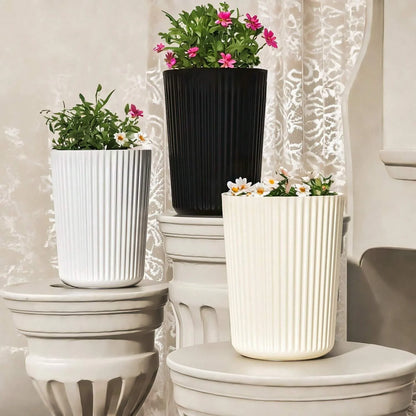 Striped Circular Plastic Flower Pot, Simple Design Planter Suitable For Indoor/Outdoor Decoration