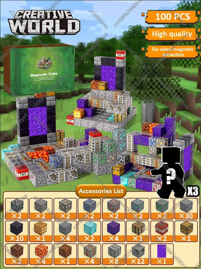 Magnetic Building Blocks Mine World Magnet Cube Set for Boy Girl Kid Age 3+ DIY Model