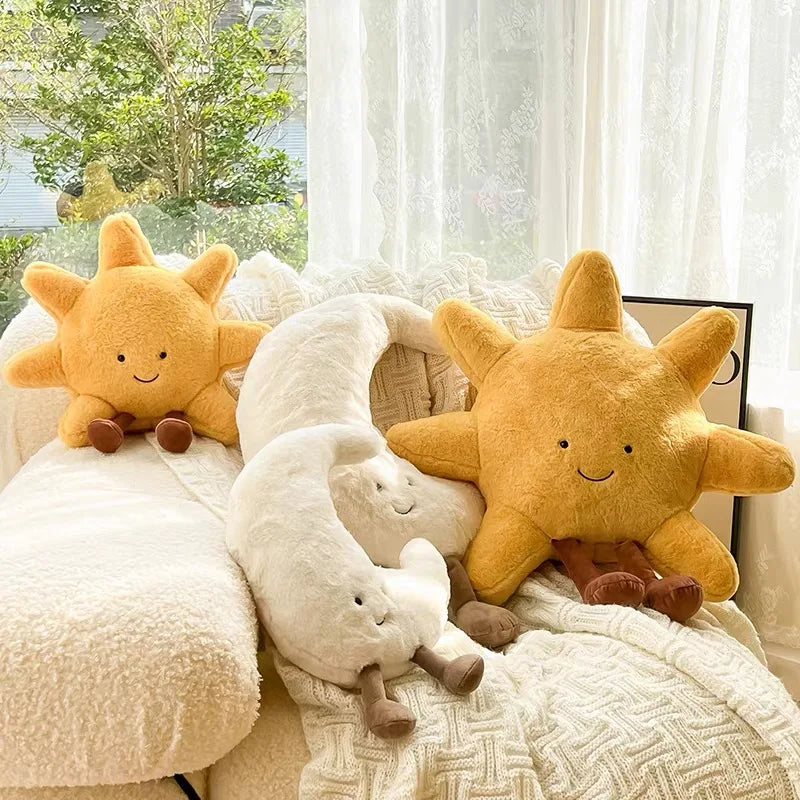 High Quality Smile Face Moon Yellow Sun Plushie Cushion Stuffed Cute Weather Plush Toy