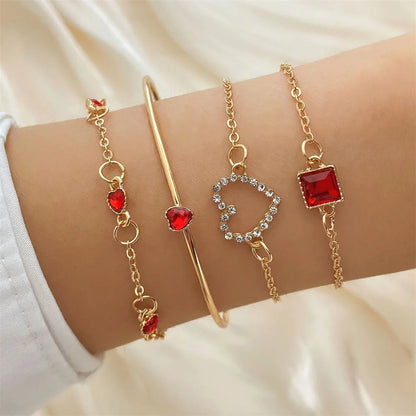 EN Fashion Red Shiny Charm Geometric Crystal Bracelet For Women Elegant Hollow Heart