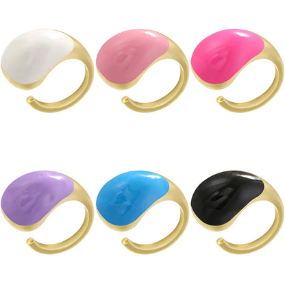 ZHUKOU Enamelled Oil Drop Brass Large Head Teardrop Opening Adjustable Unisex Ring