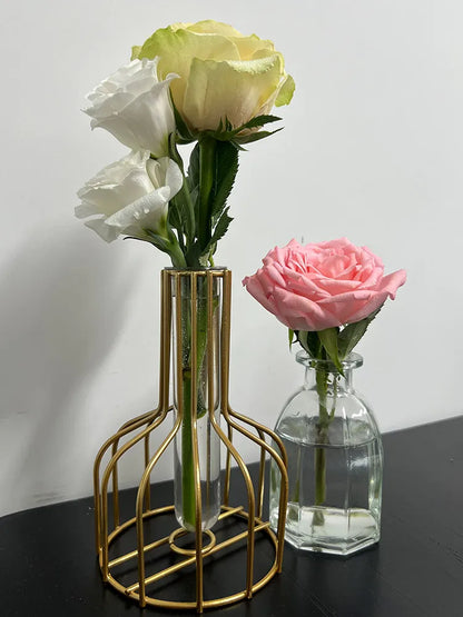 2025 Modern Acrylic & Metal Vase - Minimalist Geometric Flower Holder, Gold/White Hollow