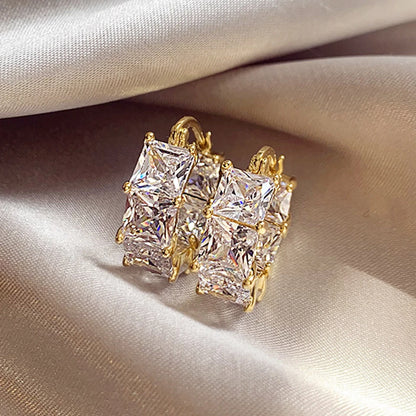 ZAKOL Fashion Hoop Earring Inlaid Shiny Square Crystal Zircon Ear Accessories Party Jewelry for Women