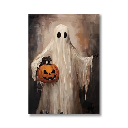 Retro Victorian Animal Crow Witch Ghost Canvas Print Dark Pumpkin Skull Halloween Wall Art Poster for Living Room & Gothic Decor