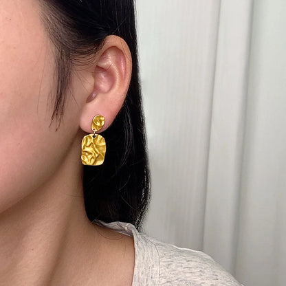 CARLIDANA Stainless Steel Chunky Texture Hoop Earrings Jewelry for Women Gold Plated