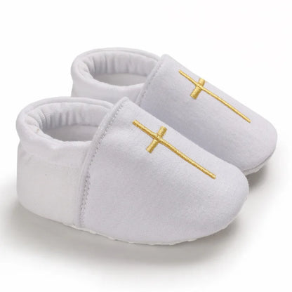 Newborn Baby White Baptism Shoes Soft Anti-slip Toddler Boy Girl Christening Golden Church
