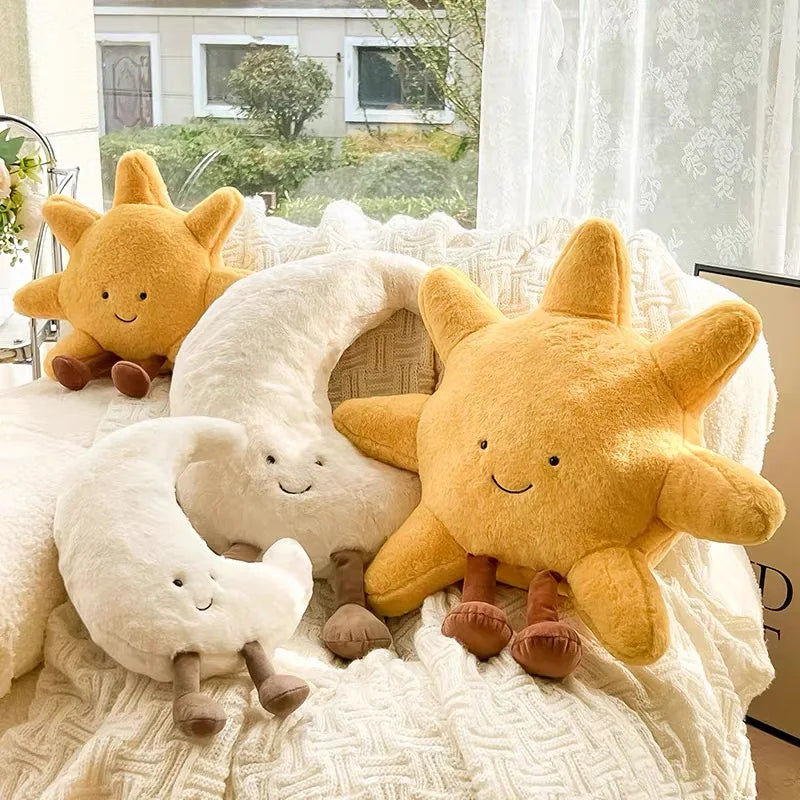High Quality Smile Face Moon Yellow Sun Plushie Cushion Stuffed Cute Weather Plush Toy