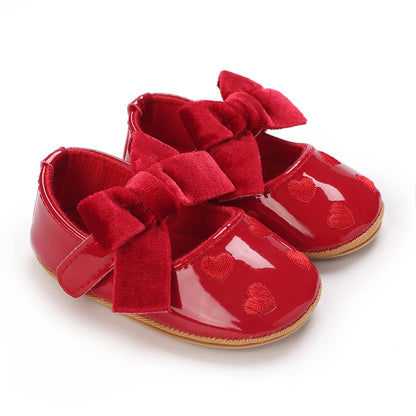 Spring and Autumn Girl Baby Shoes Classic Fashion Red Theme Cute Bow Princess Shoes