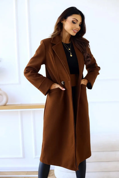 Women's Clothing  Autumn and Winter Simple Double-breasted Long-sleeved Lapel Button Woolen Jacket