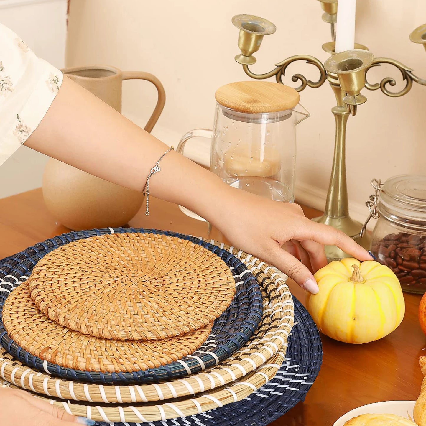 9PCS Boho Wall Decor Rattan Wall Decor Wicker Wall Decoration Hanging