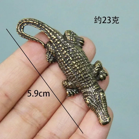 Antique Bronze Crocodile Miniature Figurines Vintage Brass Mini Alligator Statue Desk Ornaments