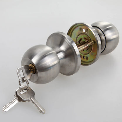 Round Door Handle Door Knobs Lock Stainless Steel Entrance Passage Door Lock with Key