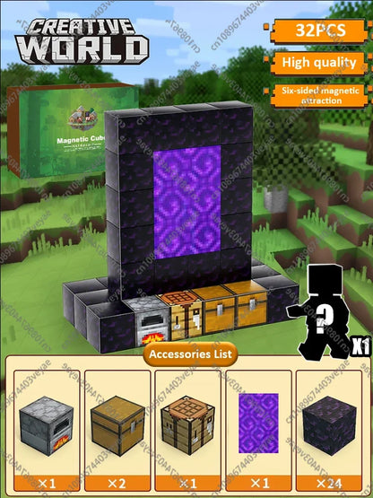 Magnetic Building Blocks Mine World Magnet Cube Set for Boy Girl Kid Age 3+ DIY Model