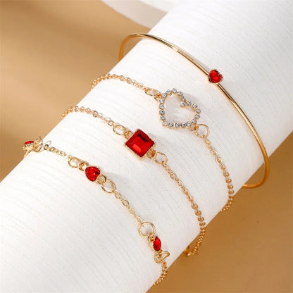 EN Fashion Red Shiny Charm Geometric Crystal Bracelet For Women Elegant Hollow Heart