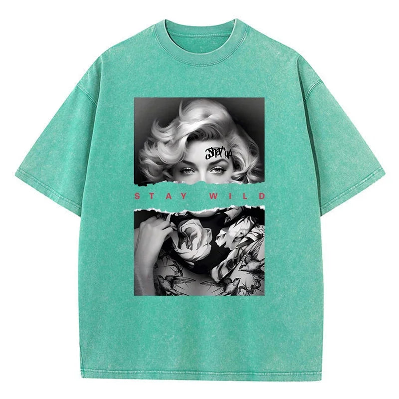 Woman Cotton Washed T-Shirts All-Math Loose O-Neck Short Sleeve European Style Fashion
