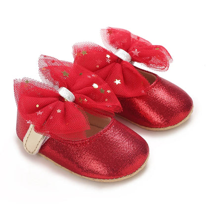 Spring and Autumn Girl Baby Shoes Classic Fashion Red Theme Cute Bow Princess Shoes