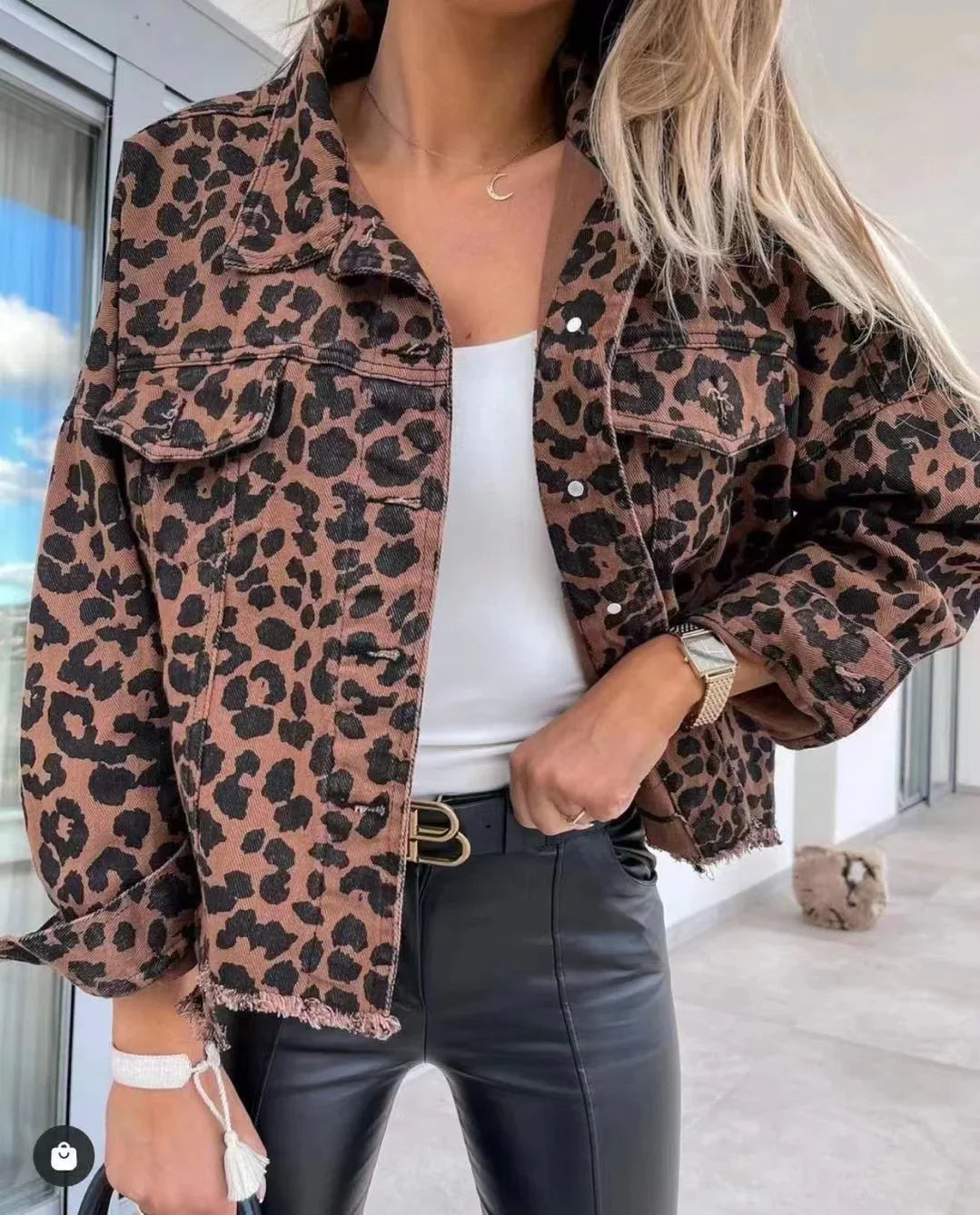 Jacket for Woman 2024 Autumn New Leopard Print Demin Coat Woman Jacket