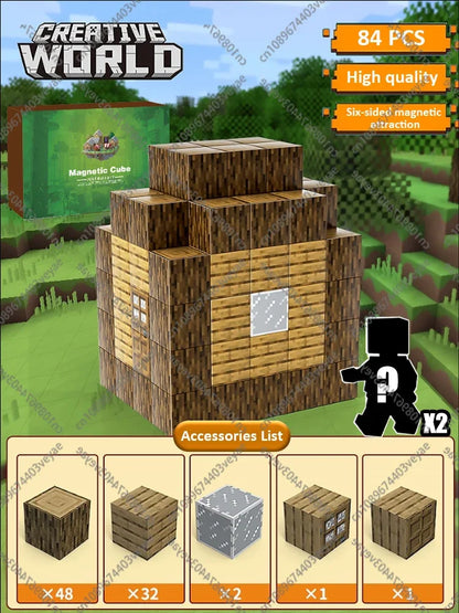 Magnetic Building Blocks Mine World Magnet Cube Set for Boy Girl Kid Age 3+ DIY Model